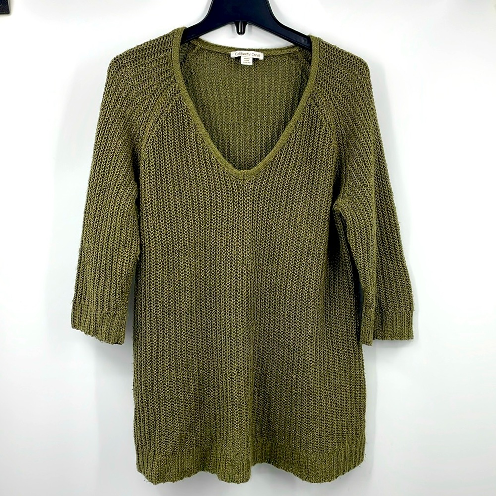 Coldwater Creek moss olive green open weave sweater Size Large